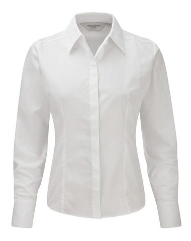 Ladies’ Long Sleeve Polycotton Easy Care Fitted Poplin Shirt
