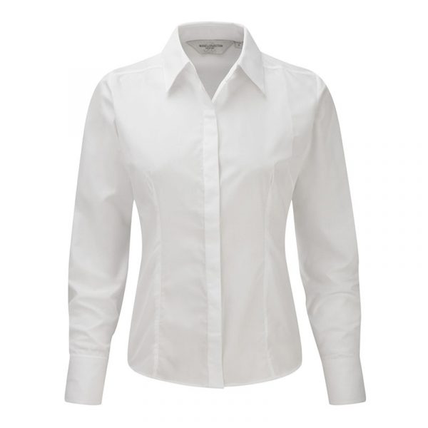 Ladies’ Long Sleeve Polycotton Easy Care Fitted Poplin Shirt