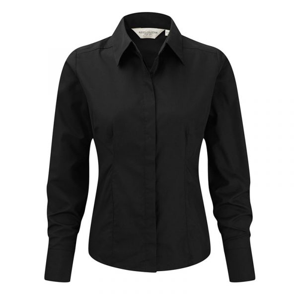 Ladies’ Long Sleeve Polycotton Easy Care Fitted Poplin Shirt