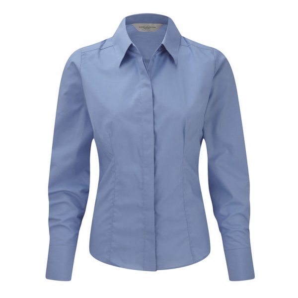 Ladies’ Long Sleeve Polycotton Easy Care Fitted Poplin Shirt