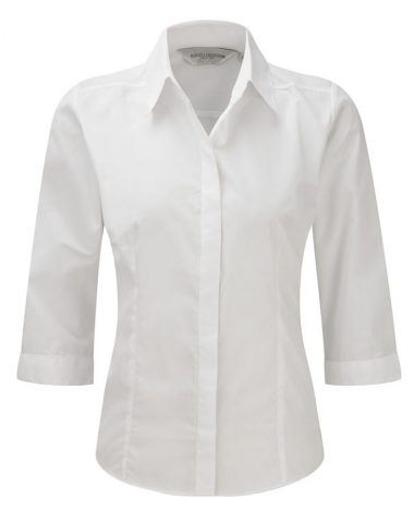 Ladies’ 3/4 Sleeve Polycotton Easy Care Fitted Poplin Shirt