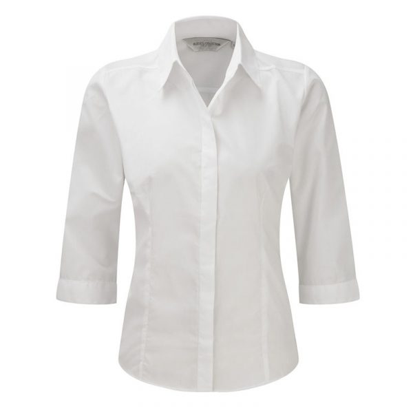 Ladies’ 3/4 Sleeve Polycotton Easy Care Fitted Poplin Shirt