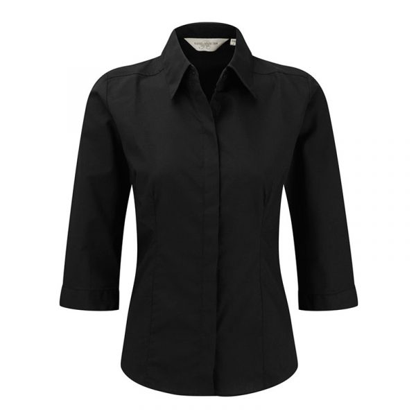 Ladies’ 3/4 Sleeve Polycotton Easy Care Fitted Poplin Shirt